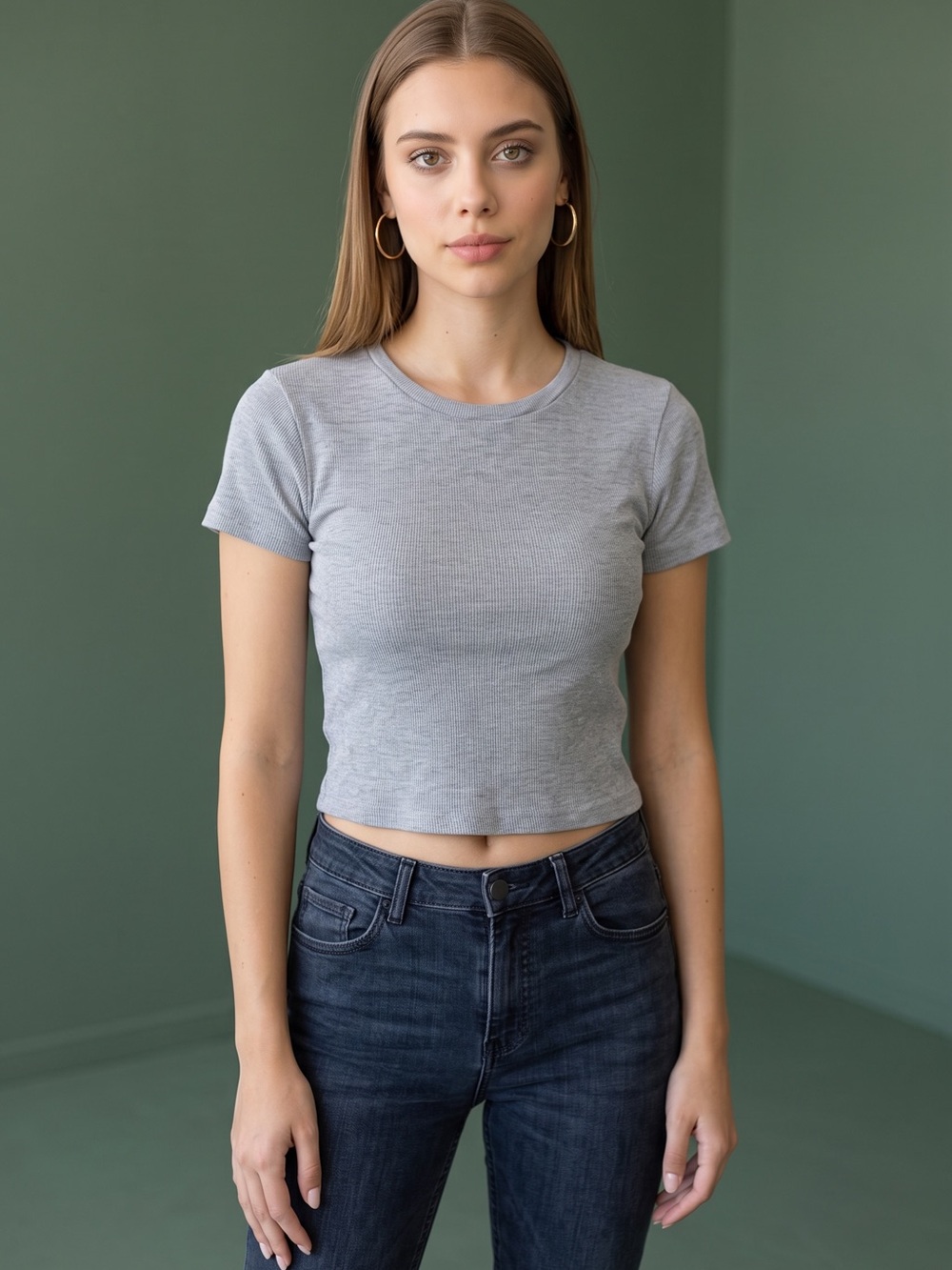 On Fire Large Heather Grey Ribbed Short Sleeve Crop Top Baby Tee 100%